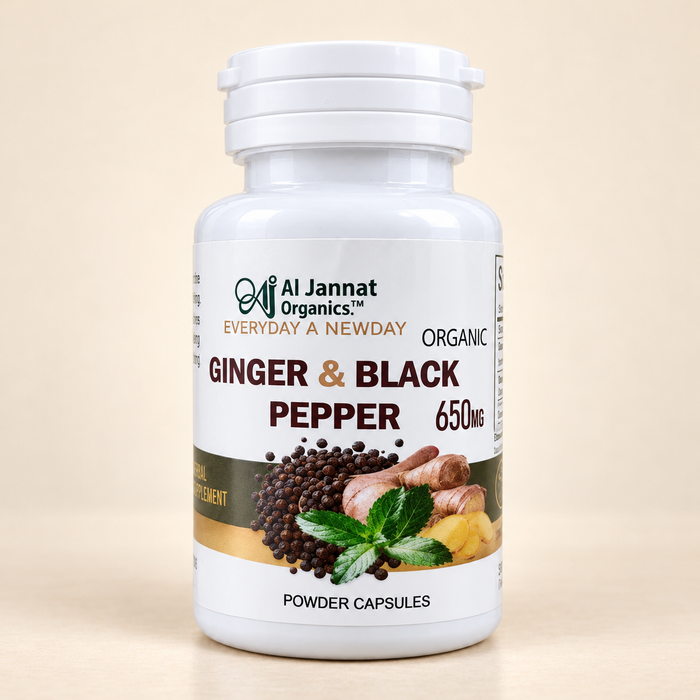 Al Jannat Organics Ginger & Black Pepper Capsules 650 mg