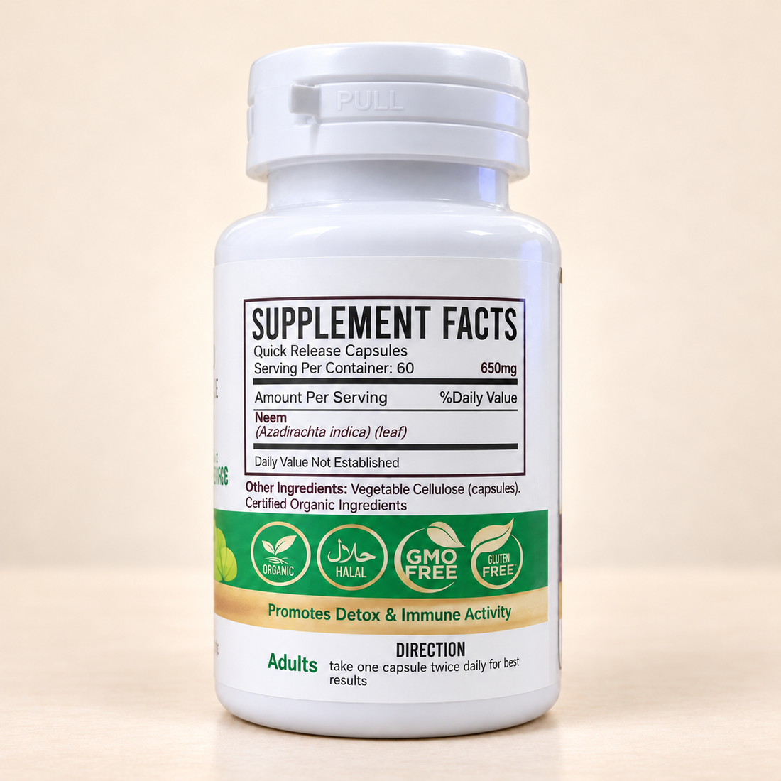 Al Jannat Organics Neem Leaf Powder Capsules 650mg – 60 Capsules