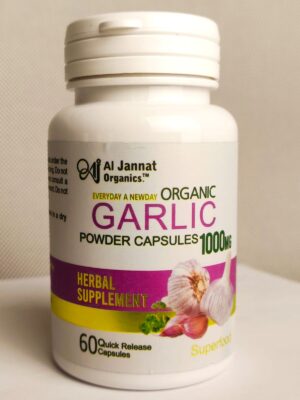 Al Jannat Organic Garlic Powder Capsules – 60 Capsules | Natural Support for Health and Immunity